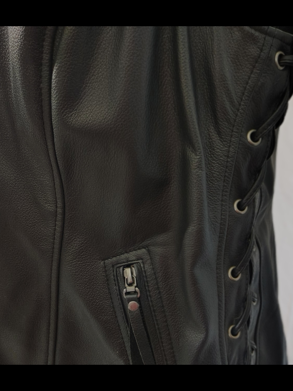 Black Ladies Harley Davidson Leather Zip-Front Biker Vest And Matching Headband - Picture 4 of 12